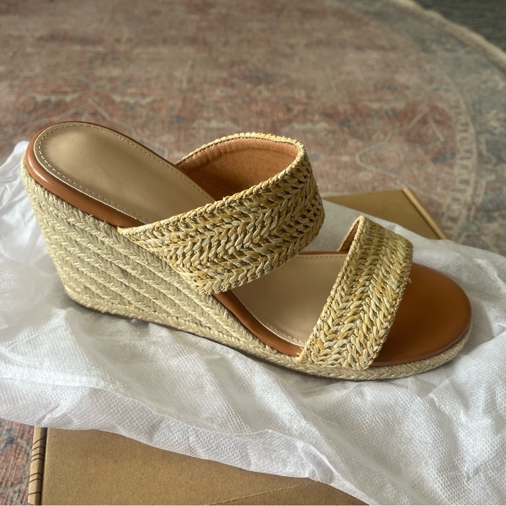 Elegant Cream Woven Wedge Sandals